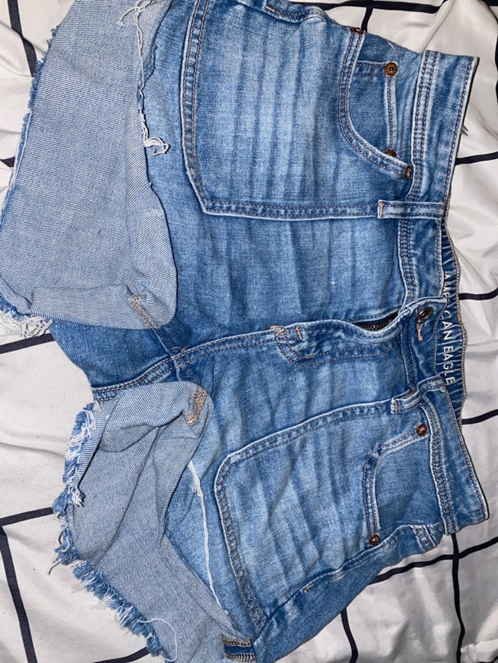 American Eagle Blue Denim High-Rise Shorts with Button Fly